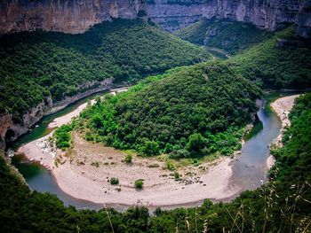 High angle view of river amidst trees