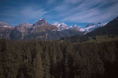 Scenic view of snowcapped mountains against sky