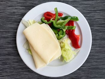 High angle view of breakfast served in plate