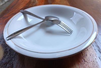 High angle view of empty plate on table