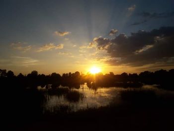 Scenic view of lake against sky during sunset