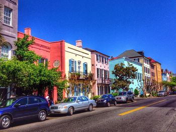 City street against clear blue sky