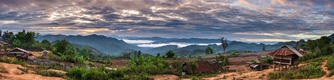 Panoramic view of landscape against sky during sunset