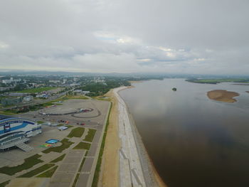 High angle view of cityscape against sky