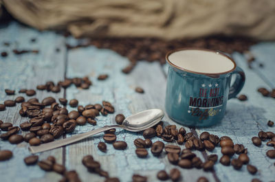 Close-up of coffee beans on table