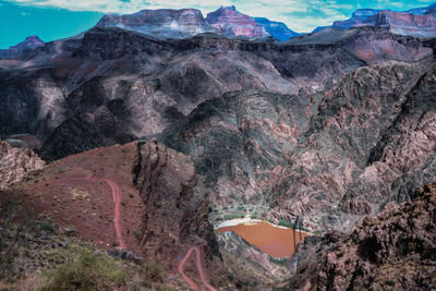 High angle view of mountains at grand canyon