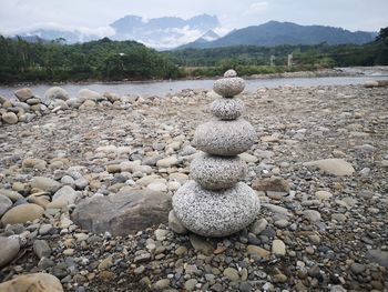 Stack of stones on shore