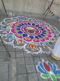 High angle view of multi colored umbrella