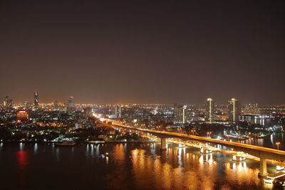 The cityscape, the chao phraya river, and a bridge in bangkok thailand southeast asia in the night