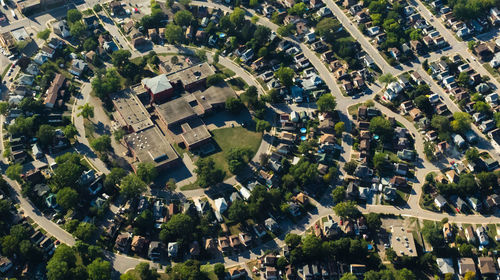 High angle view of townscape amidst trees