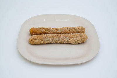 High angle view of bread in plate