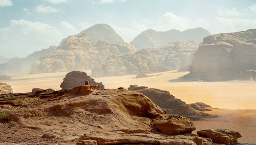 Beautiful mountain scenery in the mountain desert in wadi rum, jordan