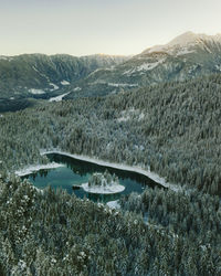 Scenic view of lake against mountain range