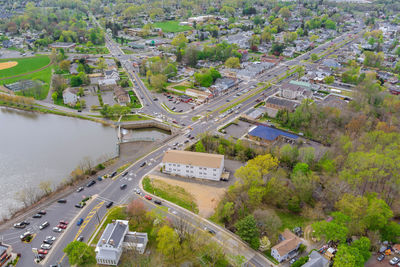 High angle view of cars on street in city