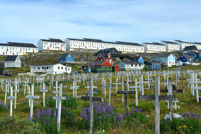 View of buildings against cloudy sky