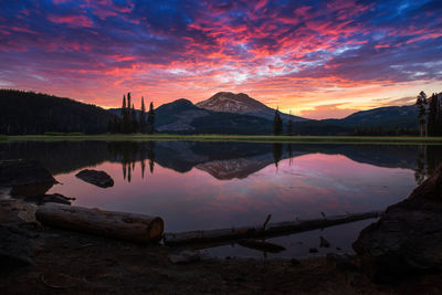 Scenic view of lake against sky during sunset. sparks lake, bend oregon