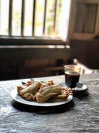 Close-up of meal served on table