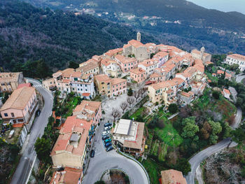 High angle view of townscape and buildings in town