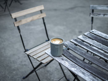 High angle view of coffee on table