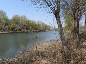 Scenic view of lake against clear sky