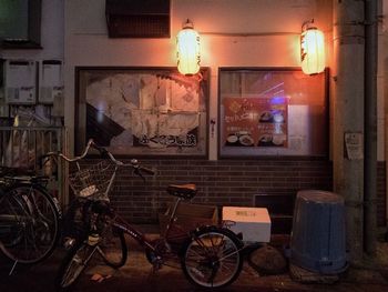 Bicycles parked at night