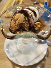 Close-up of ice cream in bowl on table