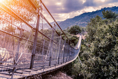 Bridge by trees against sky