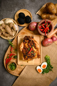 High angle view of food on table