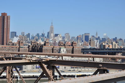 Modern cityscape against clear sky