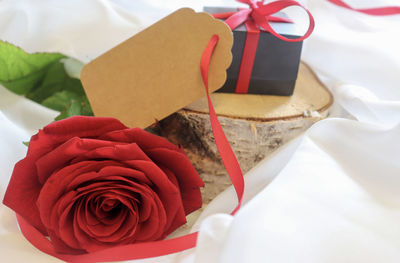 High angle view of rose bouquet on table