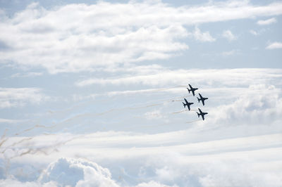 Low angle view of airplane flying in sky