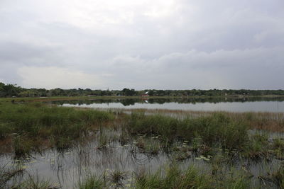 Scenic view of lake against sky