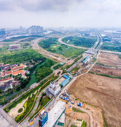 High angle view of cityscape against sky