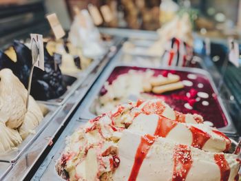 High angle view of ice cream on table