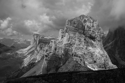 Low angle view of rock formation against sky