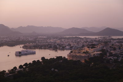 High angle view of city at waterfront