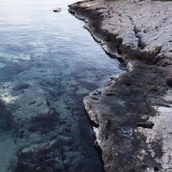 High angle view of rocks on shore