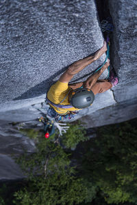 High angle view of person on rock