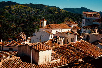 High angle view of buildings in town