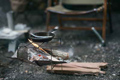 Fish cooked on a bonfire at the campsite