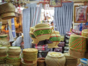 Stack of wicker for sale in market