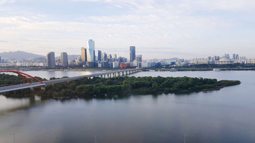 Seoul han river with skyline