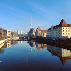 Reflection of buildings in lake