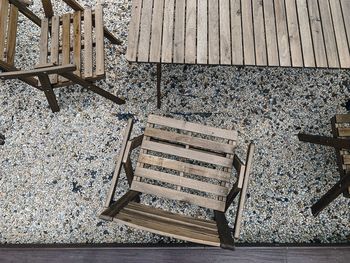 High angle view of empty bench