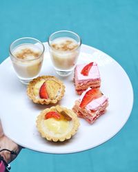 High angle view of breakfast served on table