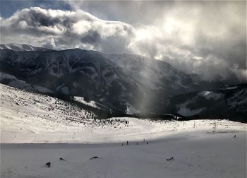 Scenic view of snow covered mountains against sky