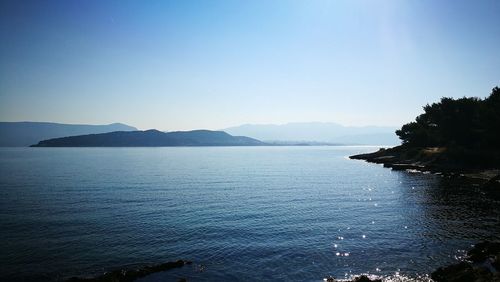 Scenic view of sea against clear blue sky