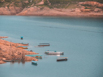 High angle view of boats on lake