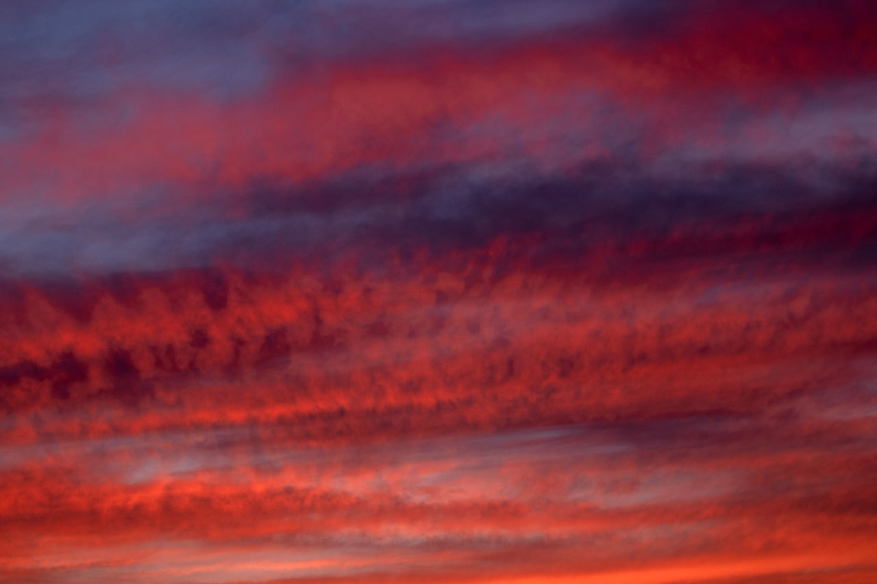 sky, cloud, red sky at morning, afterglow, sunset, dramatic sky, beauty in nature, red, scenics - nature, orange color, nature, backgrounds, no people, multi colored, cloudscape, tranquility, horizon, dawn, evening, environment, tranquil scene, outdoors, moody sky, idyllic, abstract, atmosphere, vibrant color, awe, full frame, twilight