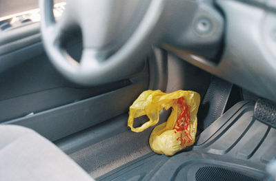 High angle view of bread in car